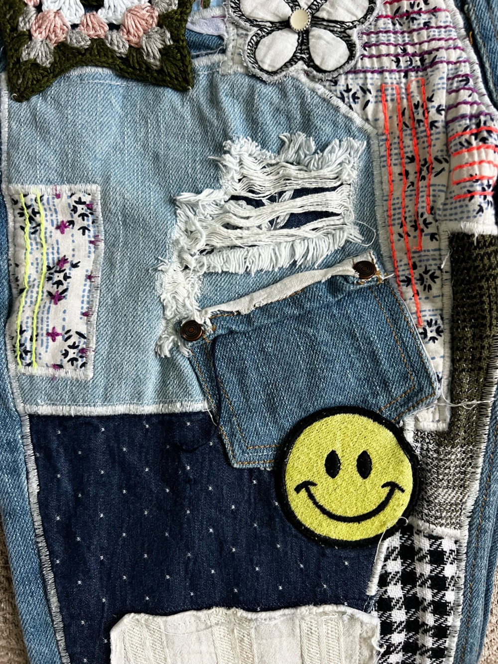 BDG Blue Patchwork Straight-Leg Jeans with Embroidered Accents - Picture 9 of 12